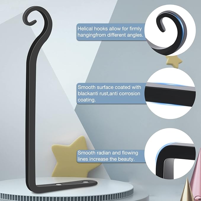 Gtongoko 2 Pack 10 Inch Plant Hangers Outdoor Metal Hanging Plant Bracket Bird Feeder Wall Hooks for Hanging Flower Basket, Wind Chimes, Solar Lanterns, Black