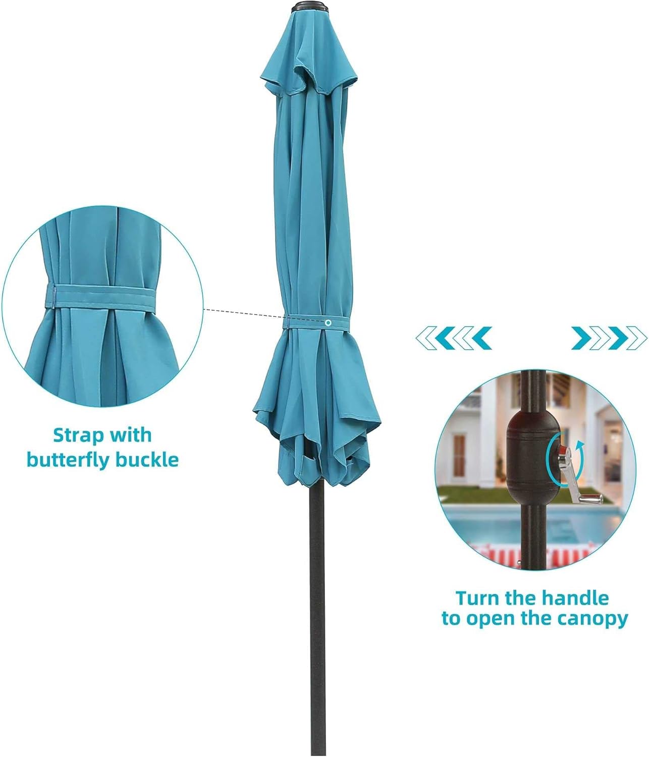 Aok Garden 7.5 ft Patio Umbrella Outdoor Market Umbrella Tilt Button and Crank 6 Ribs for Deck Lawn Pool& Backyard