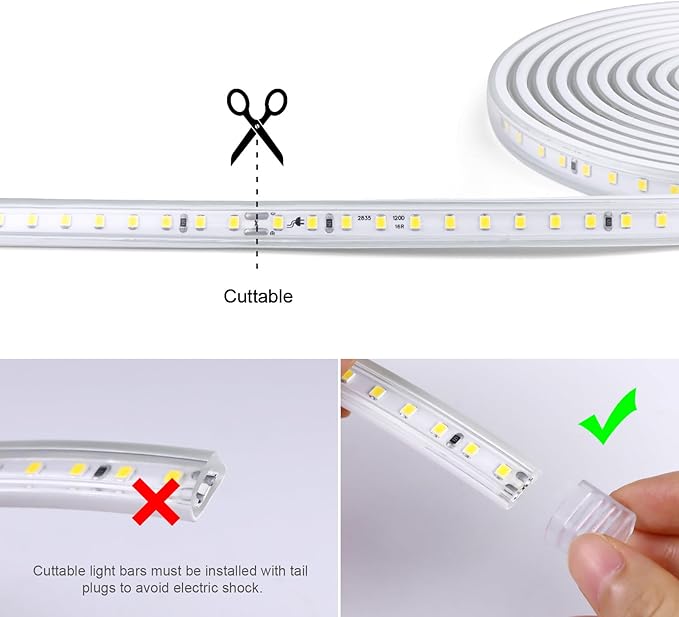 AIMENGTE Led Strip Lights for Outdoor - Waterproof Led Strip Lighting AC 110V, 360LEDs, 6500k LED Rope Lights for Garden, Patio, Lawn, Under Cabinet Kitchen, Bedroom Bathroom (9.9ft, Cool White)