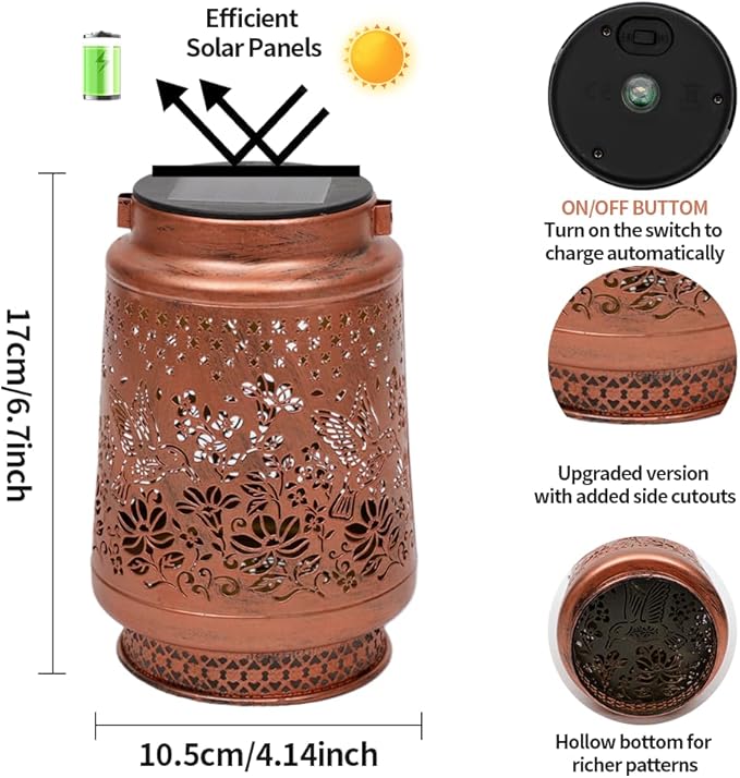 2 Pack Hummingbird Solar Lanterns Garden Decor, Birthday Gifts for Mother Grandma ,Metal Hanging Solar Lights Waterproof Outdoor Decoration, LED Lanterns for Yard Patio Lawn Pathway Landscape