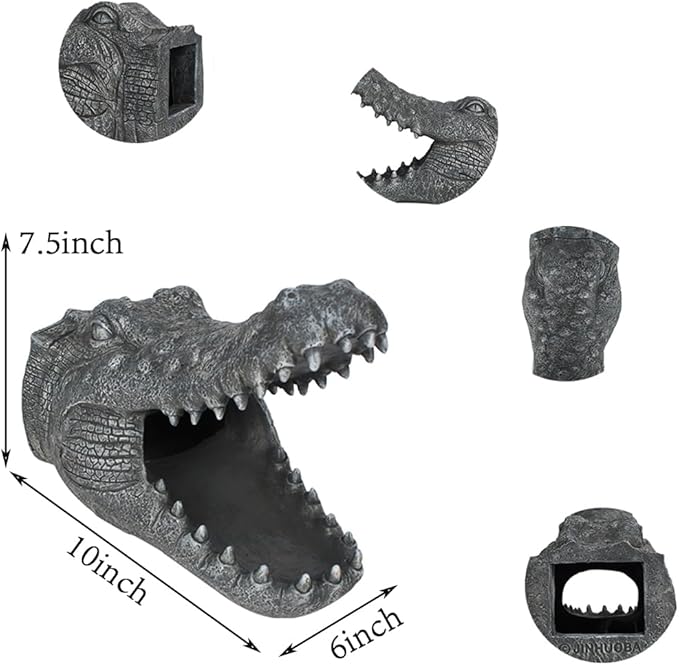 Alligator Downspout- Gutter Downspout Decorative-Funny Garden Decoration - Outdoor Splash Block Waterproof Resin Ornament for Lawn- 2""×3"" Downspout Extender Diverter, Gray