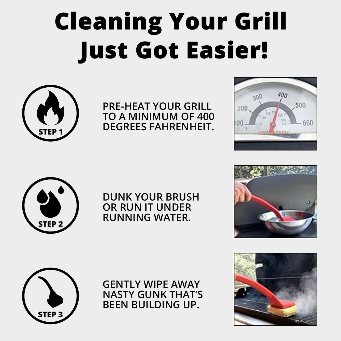 Grill Rescue BBQ Replaceable Scraper Cleaning Head, Bristle Free - Durable and Unique Scraper Tools for Cast Iron or Stainless-Steel Grates, Barbecue Cleaner (Non Scraper Brush)
