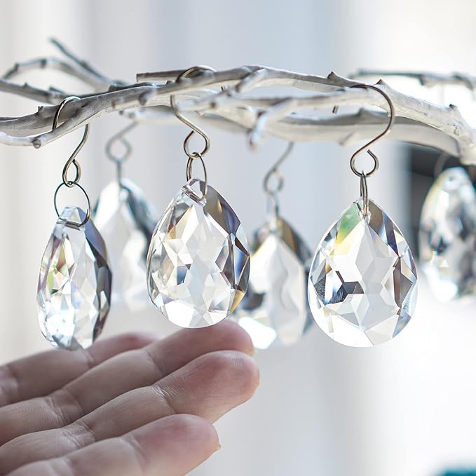 10pcs 38mm Clear Crystal Teardrops Chandelier Parts,Chandelier Crystal Prisms Pendants with Hook,Hanging Crystals for Lamp Window Christmas Tree Decoration Suncatcher