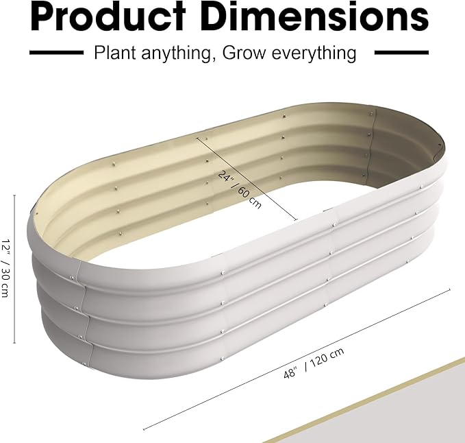 4x2x1ft Oval Galvanized Raised Garden Bed Outdoor 9-in-1 Large Metal Modular Planter Box Raised Beds for Gardening,Vegetables,Fruits,Flowers & Herbs (White)