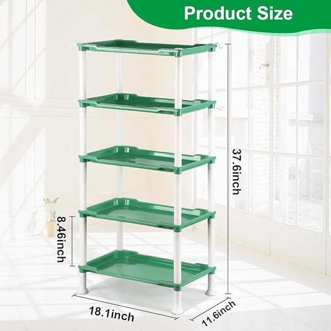 5-Tier Seed Stand with 5 Trays, Seed Starting Rack Propagation Rack Kit for Stackable Seedling Tray Seedling Staging Table for Indoor Outdoor Growing (H:37.6", W: 11.6”, L: 18.1") (Green)