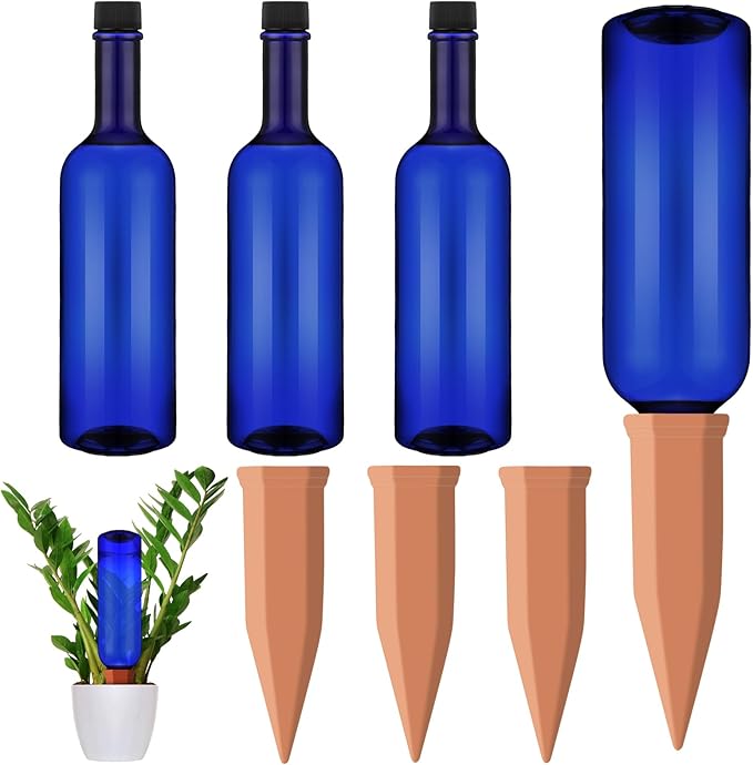 3 Sets Plant Watering Devices Terracotta 26 oz Self Watering Spikes Plastic Wine Bottles Slow Release Vacation Insert Automatic Plant Pot Waterer Device for Indoor Outdoor Garden