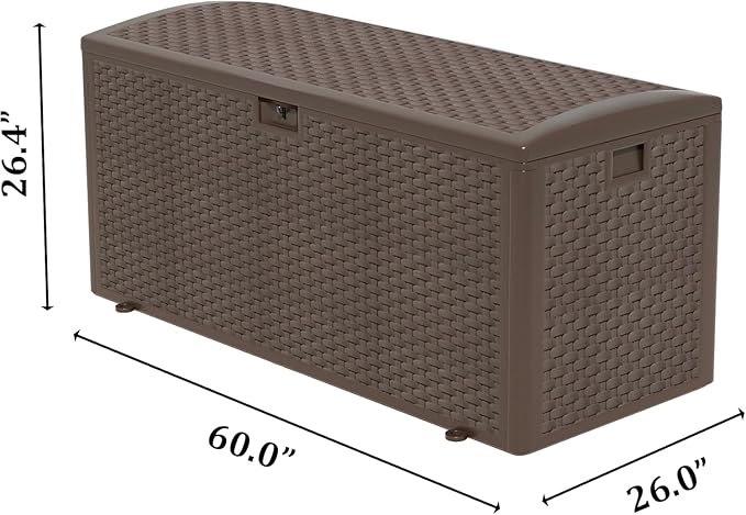 180 Pro Gallon Deck Box,Outdoor Storage Box Lockable,Waterproof for Patio Furniture, Garden Tools, Pool Accessories, Package Delivery Boxes For Outside, Brown
