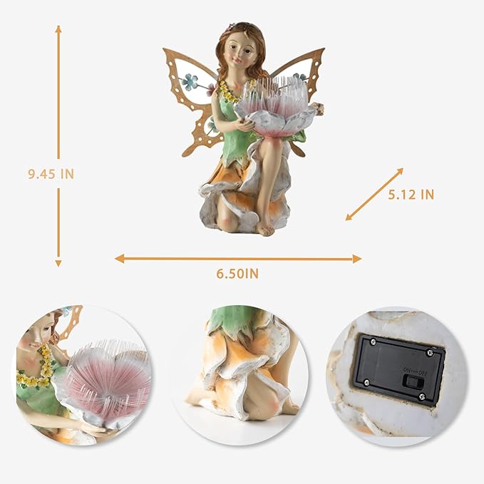 Garden Fairy Decor,Solar Outdoor Statues, Fairy Garden Accessories, Fairy Figurine for Outside Garden Gifts,Resin Ornaments for Patio Yard Lawn,Size6.5 x 5.12 x 9.45 inches