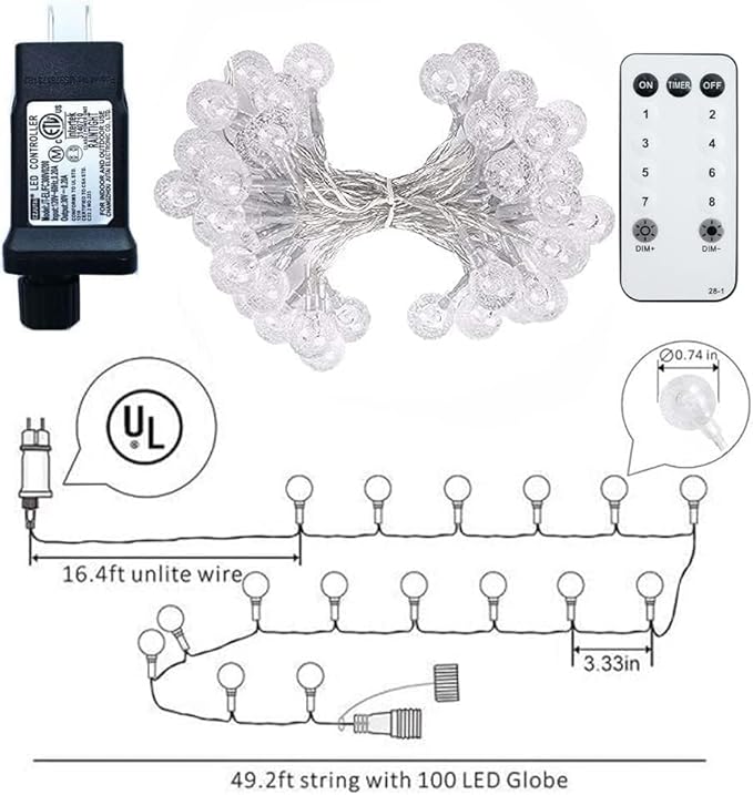 Globe String Lights 65.6 Feet 150 LED, Plug in Crystal Fairy String Lights with Remote Timer, 11 Modes Indoor Outdoor Hanging Globe Lights for Wedding Bedroom Classroom Patio Garden