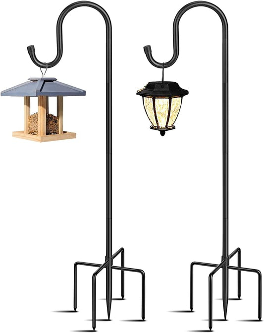 5-Prong Shepherd Hooks for Outdoor 2 Pack Heavy Duty Iron Garden Hooks for Hanging Plants, Bird Feeders, Lanterns, Solar Lights, and Wedding Decor – Rust-Resistant, Adjustable, Easy to Install 48 Inch