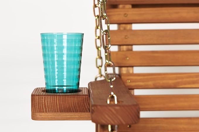 Amish Casual 5 Foot Roll Back Heavy Duty Wooden Porch Swing with Cup Holders in Cedar Stain - Amish Made in The USA from Treated Pine, Outdoor Hanging Bench Swing with 700 Lb. Weight Capacity
