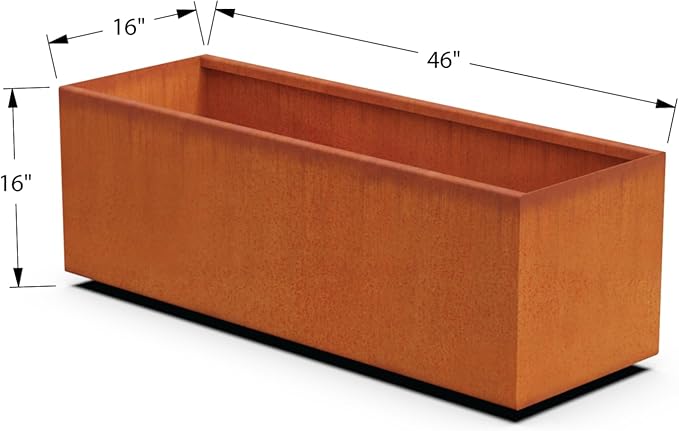 46-Inch Corten Steel Planter Box - Large Rectangular Planter for Outdoor Plants | Modern Heavy Duty Metal Design | Made in USA