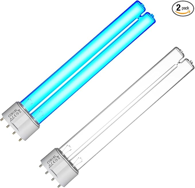 2 Pack 18 Watts UV Light Bulb Replacement UV Light for Pond Clarifier for Outdoor Ponds 4-Pin Base