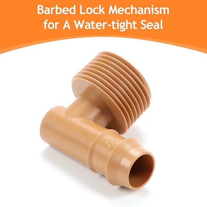 12 Pieces 3/4 Inch PVC to 1/2 Inch Drip Irrigation Adapter Fittings, 3/4" Male Pipe Thread(MPT) x 1/2" Drip Line Barbed Elbow Connectors 3/4-in PVC to 1/2-in Poly Tubing Adapter