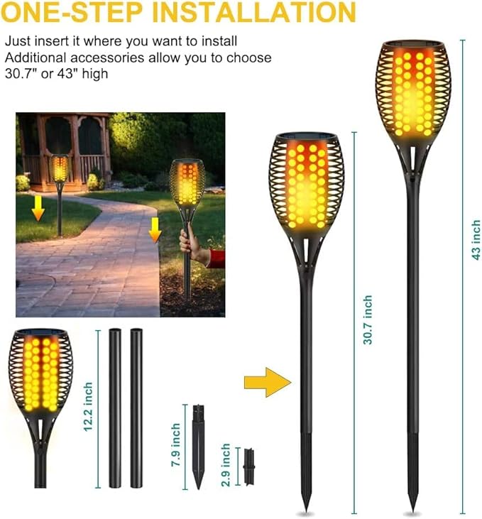 Aityvert Solar Lights - 43" Flickering Flames Torch Lights for Outdoor, Waterproof, Landscape Decoration, Dusk to Dawn Auto On/Off Security (6 Pack)