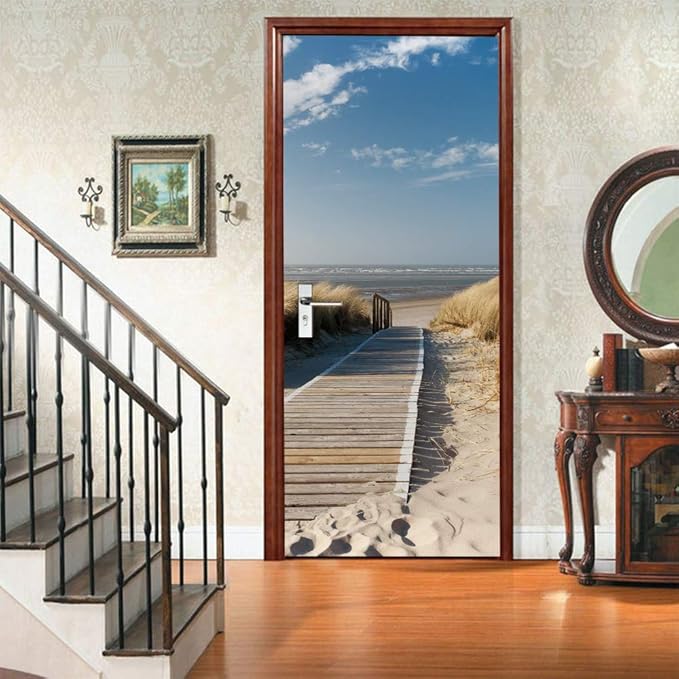 3D Door Stickers - Jetty to The Sea - Peel & Stick Wallpaper Murals - Self-Adhesive, Removable PVC - Waterproof - Bedroom & Living Room Decoration - 37.4"x78.7"