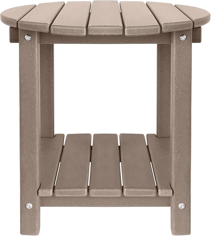 Adirondack Round Outdoor Side Table 2-Tier Storage Patio Side Table, HDPE End Tables for Backyard Pool Porch Garden Lawn (Teak)
