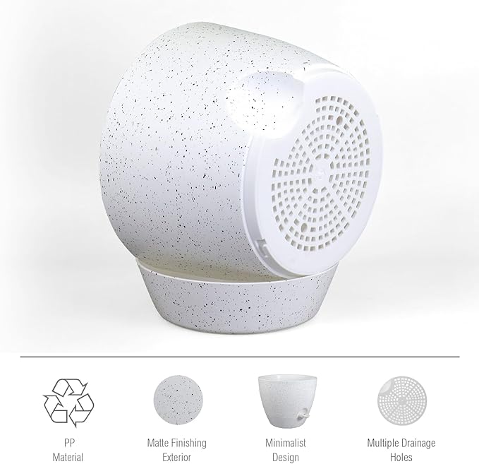 12 inch Large Self Watering Pots for Indoor Outdoor Plants, Plant Pots with Mesh Drainage Holes for Garden House Plants, Plastic Planters with Reservoir for Flower, Speckled White