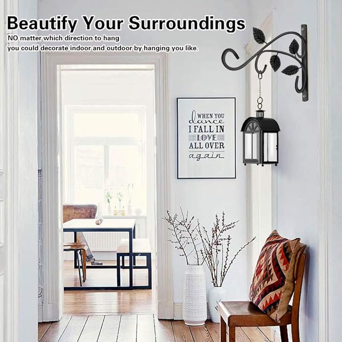 4 PCS Metal Hanging Hook Plants Brackets, 12 Inch Iron Wall Mount Bracket Durable Rust-Resistant Plant Hanger Hook for Hanging Plants Bird Feeder Lantern Wind Chimes