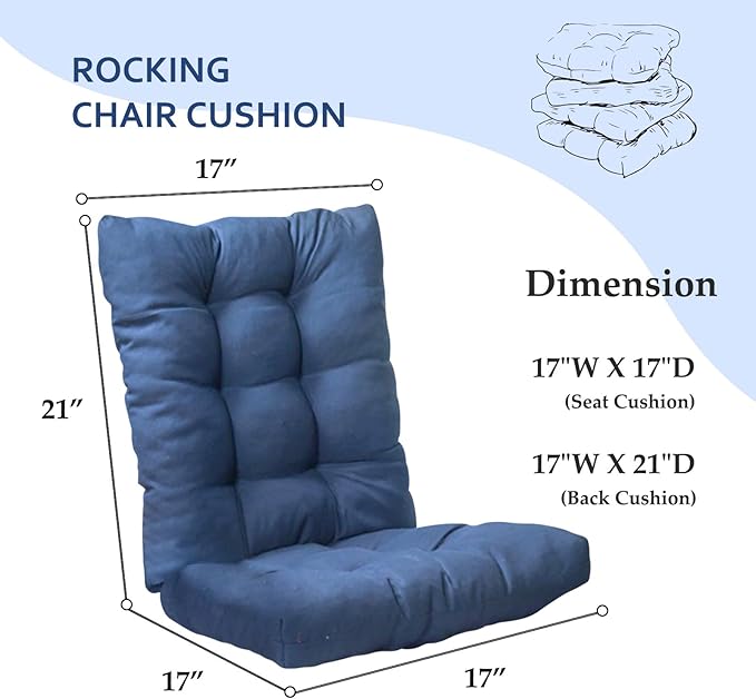 1 Pack Patio Chair Cushion, Rocking Chair Cushion Overstuffed Seat Back Cushion Pad for Outdoor Indoor, Navy Blue