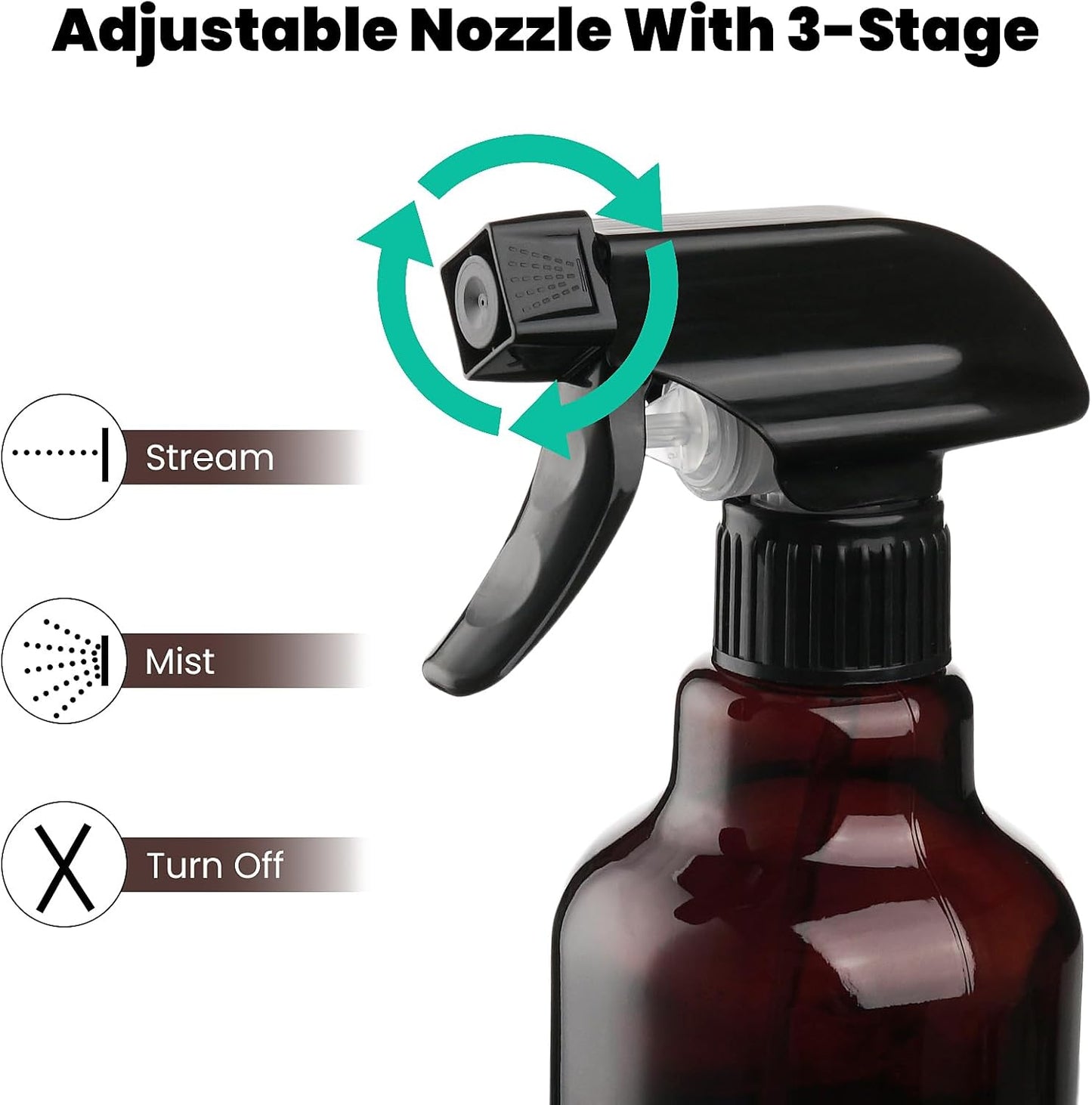 Glass Amber Spray Bottles with Silicone Sleeve, 2 Pack 16.9oz Refillable Containers with Adjustable Spray Nozzles, Empty Spray Bottle for Cleaning Solutions, Hair, Plants, Essential Oils (Black+Grey)