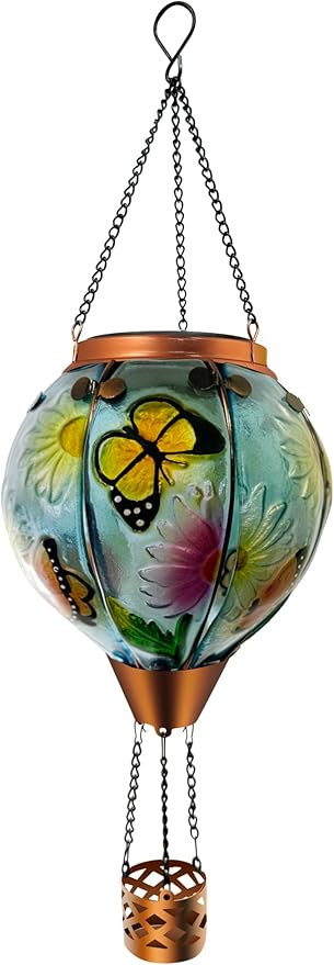 Hot Air Balloon Solar Lantern Waterproof Hanging Light with Flickering Flame for Decorative Garden Patio and Yard Decor