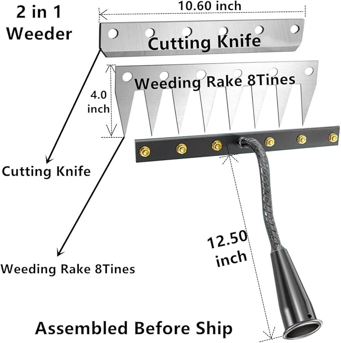 2 in 1 Iron Rake 2.0 for Gardening & Weeding,Multi-Tine Carbon Steel Garden Cultivator Rake | Weed Puller Tool & Uprooting Weeder for Gardenia | for Weeding, Cultivating, Lawn(No Handle Included)