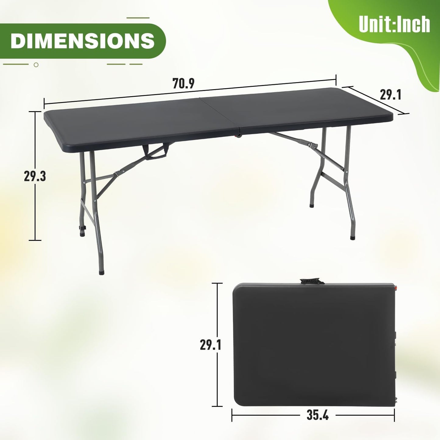 6FT Folding Table, Heavy Duty Plastic Table Portable Fold-in-Half Utility Table Indoor Outdoor Picnic Table w/Handle & Lock for Camping BBQ Party Wedding Market Events, Black