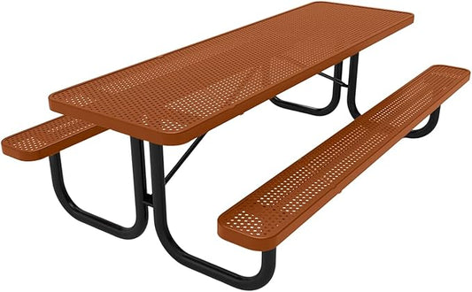 Heavy-Duty Portable Outdoor Picnic Table, Thermoplastic Coated Punched Steel Commercial-Grade Patio Dining Furniture Made in America (8ft Rectangular, Textured Copper)