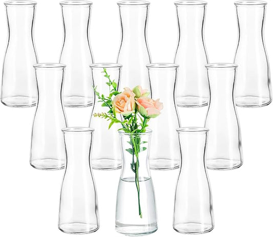 Hewory Glass Bud Vases for Centerpieces - Clear Small Flower Vase Set of 12, Modern Minimalist Cute Mini Decorative Bulk Vases for Wedding Bridal Shower Birthday Party Events Dining Room Table Decor