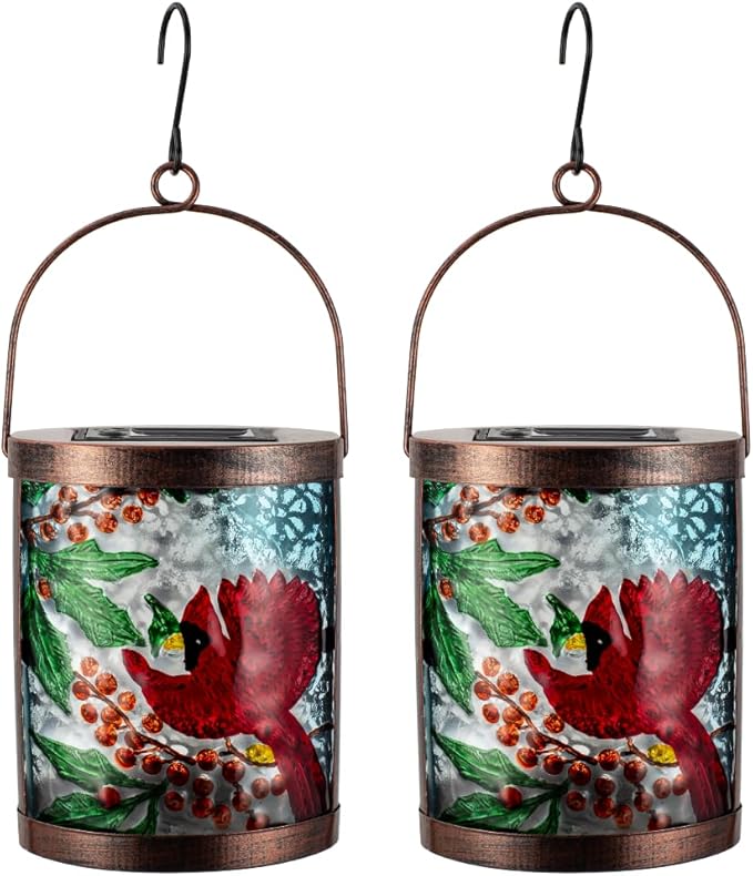 2 Pack Cardinal Solar Lanterns Outdoor Waterproof, Hanging Tabletop Solar Lantern with LED Light for Garden Yard Lawn