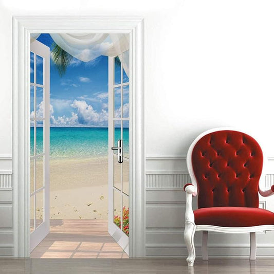 3D Door Stickers Murals - Landscape - Peel and Stick - Waterproof & Washable - Matt Finish - 34.6" x 78.7" - White - Door & Wall