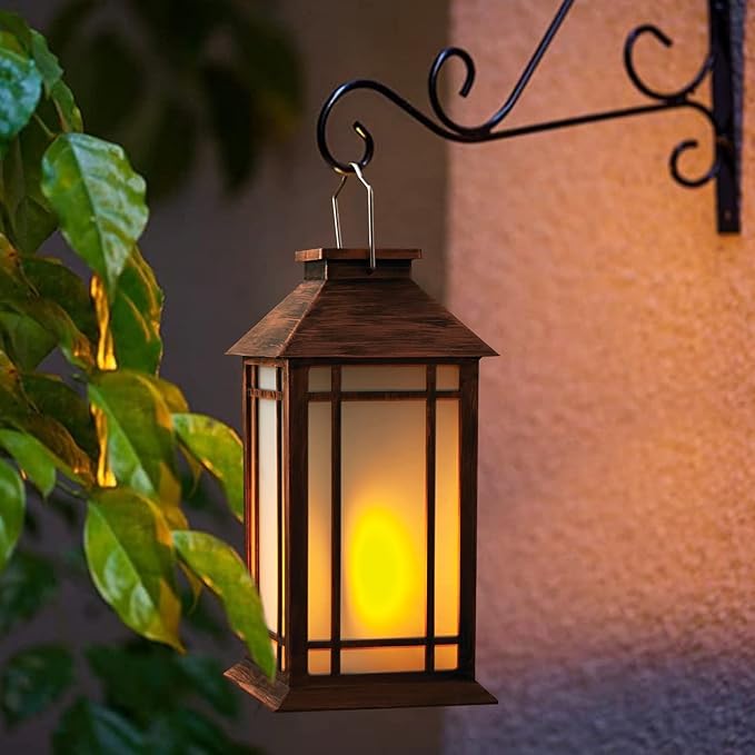 2-Pack 13" Vintage Candle Lantern with Led Flameless Candle (6hr Timer) - IP65 Waterproof Battery Powered - Outdoor Patio Hanging Lanterns Decorative Tabletop Lanterns