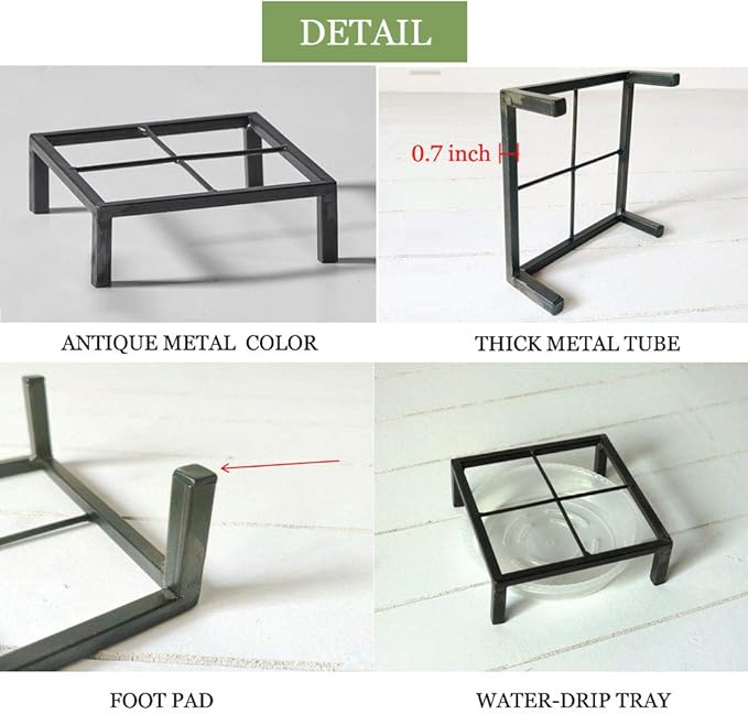 8" Metal Heavy Duty Potted Plant Stand Flower Pot Holder with Saucer Indoor Outdoor Rustproof Iron Garden Container Square Supports Rack for Planter ,2 Pack(iron color )