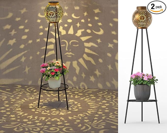 2 Pack Solar Lights with Plant Stands Waterproof Solar Lanterns Outdoor Solar Lamps for Patio, Yard, Pathway, and Porch Decoration Garden Decor