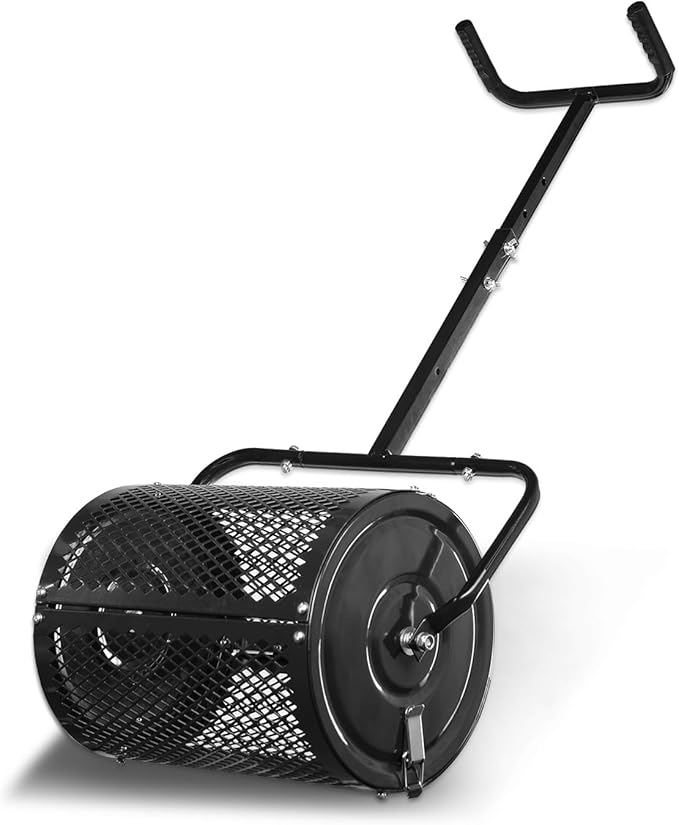Heavy-Duty Compost Spreader for Lawn,Peat Moss Spreader,Fertilizer Spreader Roller with Adjustable Handle,Manure Spreaders for for Lawn Top Dressing,Seedling,Top Soil,Heavy Duty Metal Mesh Lawn Roller