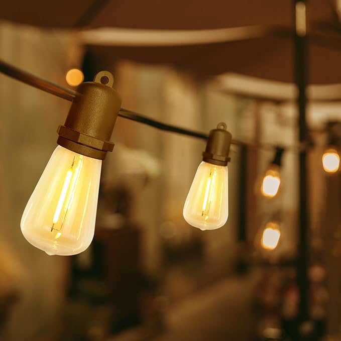 GOOTHY LED Outdoor String Lights 50Ft Outdoor Patio Lights with 27 Shatterproof ST38 Vintage Edison Bulbs, Commercial Grade Decorations Light Weatherproof for Backyard Porch Garden Wedding