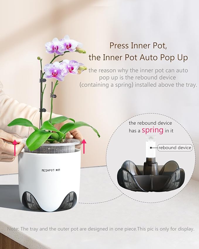 6 inch Orchid Pots with Holes for Repotting with Excellent Airflow, Set of 1, Double Layer Plastic Imitate Ceramic Orchid Planter, Clear Orchid Pot Match Decorative Orchid Container