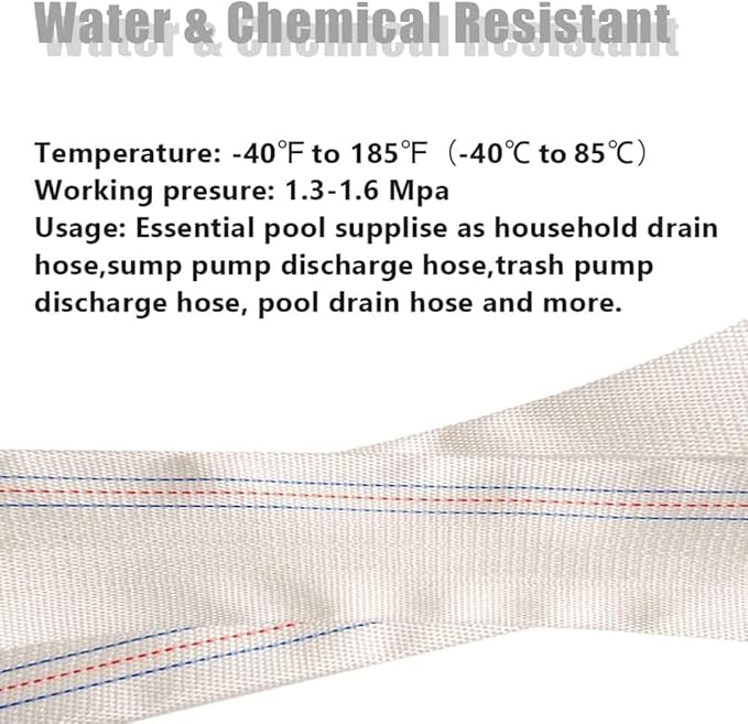 1" 30M-98FT Lay-Flat Hose Water Pool Cleaning Belt Discharge Pump Hose With Aluminum Clamps Fittings Fire Hose Length Connection Pump Hose for House,Garden,Irrigation, Water pumping hose Firehose