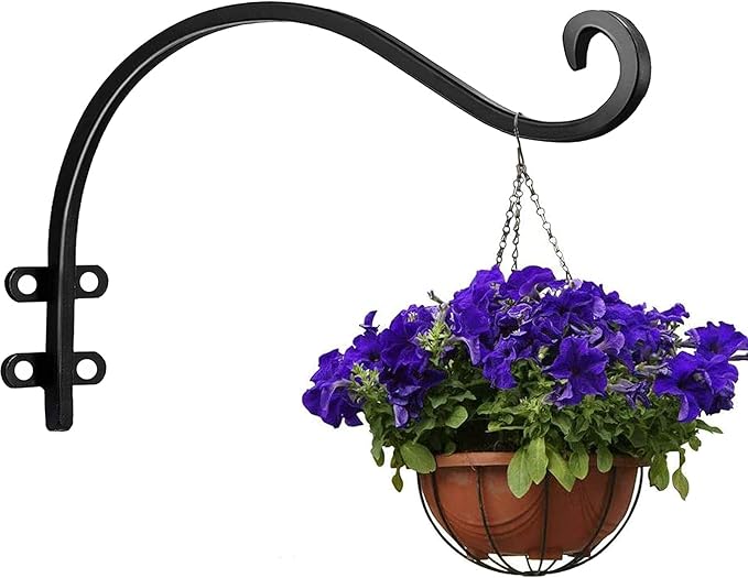 4 Pack Heavy Duty Plant Hanger Bracket, 12Inch Hanging Brackets for Plants Outdoor and Indoor, 80lbs Holding Capacity Metal Plant Wall Hooks, Black Hanging Plant Brackets for Flower Wind Bird Feeder