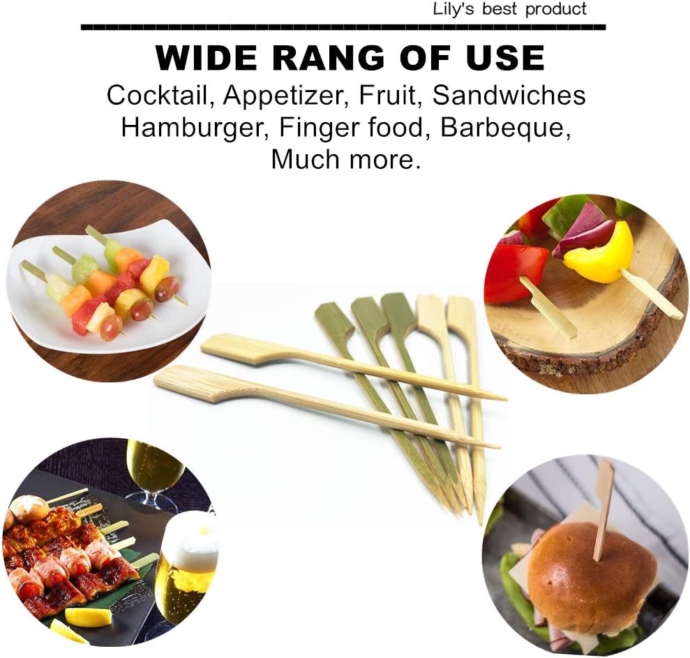 HOPELF 3.5 inch Bamboo Paddle Picks Skewers Toothpicks for Cocktail，Appetizers，Fruit，Sandwich，Barbeque Snacks.Wood pick More Size Choices 3.5''/ 4.7''/ 7''/ 10'' (Pack of 100)