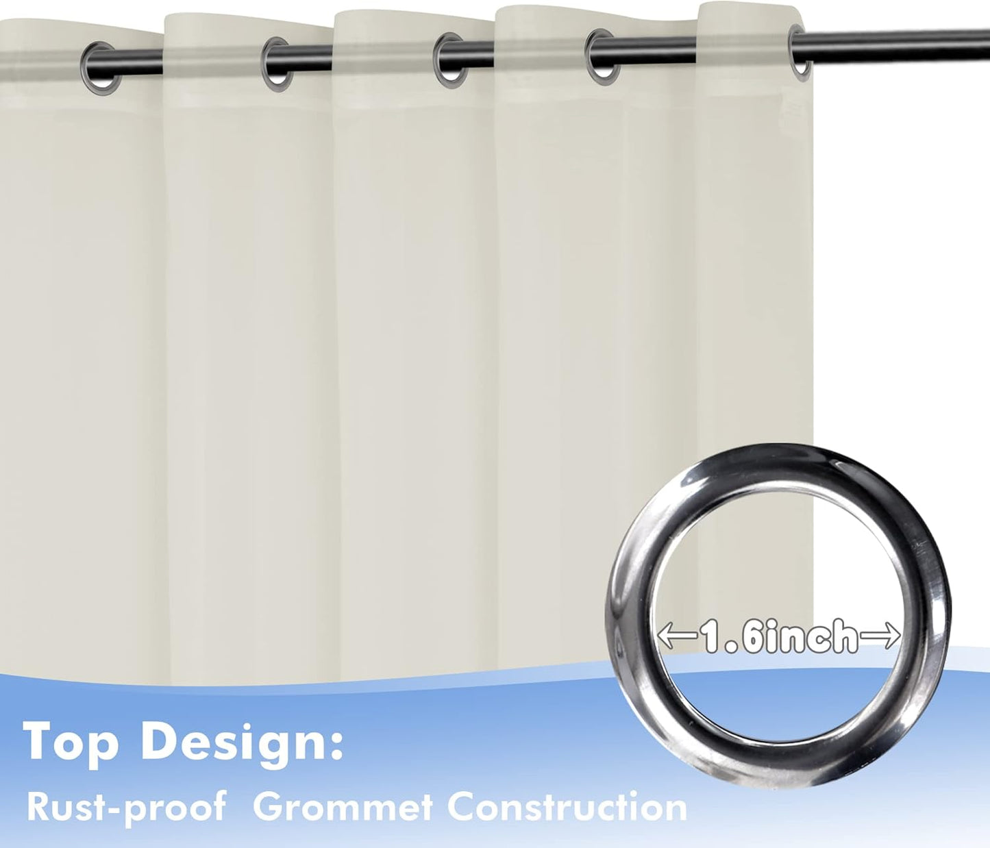 HolidayIdeas Beige Outdoor Sheer Curtains for Patio Waterproof, 4 Panels - 100 x 95 Inch - Extra Wide Voile Outside Curtains Light Filtering Grommet Drapes for Front Porch, Gazebo, Pergola, Backyard