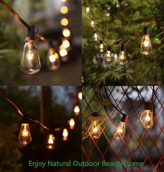 GOOTHY 10Ft Outdoor String Lights with 11 Clear Edison Bulbs (1 Spare) C9/E17 Base, ST40 Vintage Patio Stirng Lights Connectable Bistro Lights UL Listed for Backyard Wedding Garden Decor- Brown