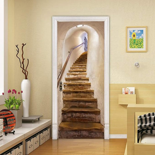 3D Door Stickers Murals - Stairs - Peel & Stick - Waterproof & Washable - Beige - Modern Style - Door & Wall - 2 Pack - 30.3" x 78.7"