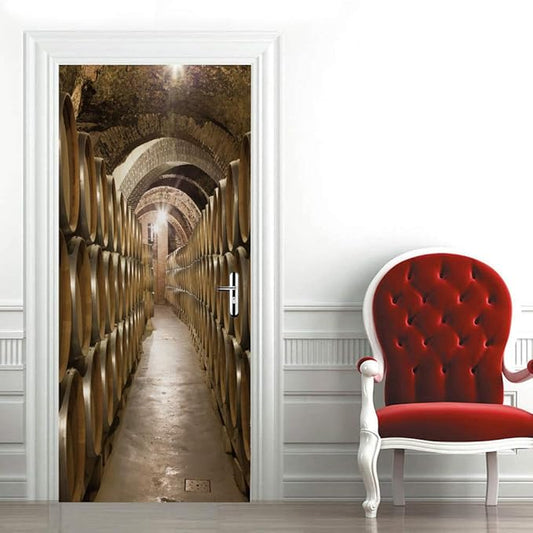 3D Door Stickers Murals Peel and Stick - Wine Cellar Wallpaper Self-Adhesive Decals - Removable PVC Waterproof Poster for Bedroom Living Room 37.4" x 82.7"