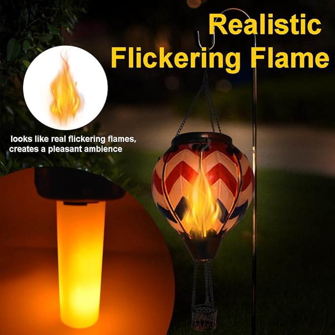 Hot Air Balloon Solar Lantern with Flickering Flame Hanging Solar Lanterns Outdoor Lights Waterproof Lanterns Decorative Garden Patio Yard Party Decor Wavy-Gray&Navy&Red