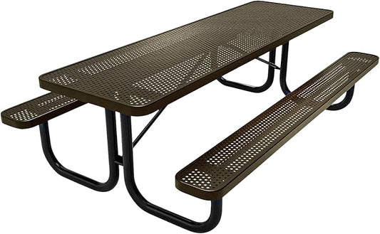 Heavy-Duty Portable Outdoor Picnic Table, Thermoplastic Coated Punched Steel Commercial-Grade Patio Dining Furniture Made in America (8ft Rectangular, Textured Gold Vein)