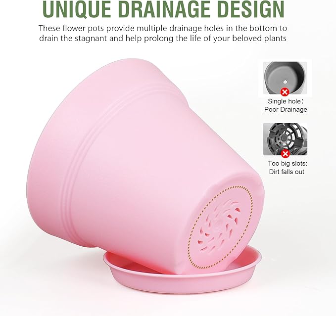 4 inch Small Plastic Nursery Pots, Seedling Pots, 16 Pack Plant Pots for Indoor Outdoor Plants, Flower Pots with Drainage Holes and Saucers, Decorative Planters for House Plants, Colorful