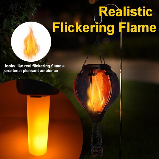 Hot Air Balloon Solar Lantern with Flickering Flame Hanging Solar Lanterns Outdoor Lights Waterproof Lanterns Decorative Garden Patio Yard Party Decor Colorful +