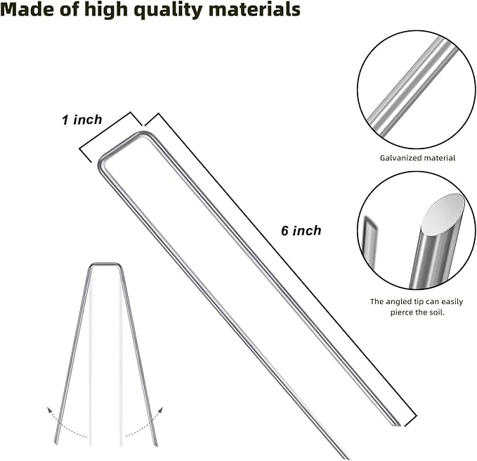 100 Pack Sturdy Garden Landscape Staples, 6 Inch Galvanized Steel Sod Pins Anti-Rust Stakes for Weed Barrier, Christmas Decorations and Landscaping Fabric.